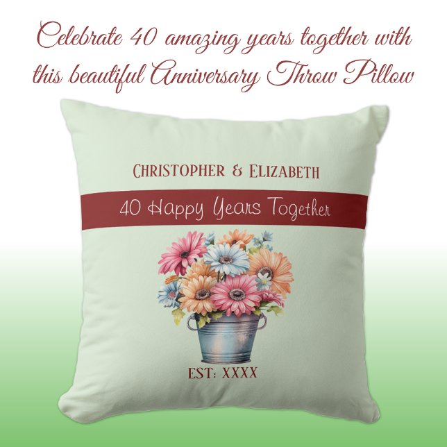 Coussin 40e fleurs de rubis anniversaire vert (Créateur téléchargé)