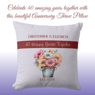 Coussin 40e fleurs rubis anniversaire violet