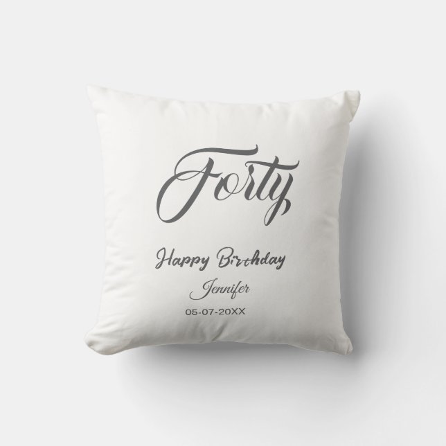 Coussin 40e lettre d'anniversaire nom date année gris  (Recto)