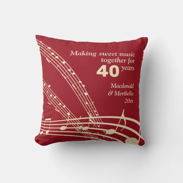Coussin 40e Mariage RUBY | Moderne | Notes de musique (Recto)