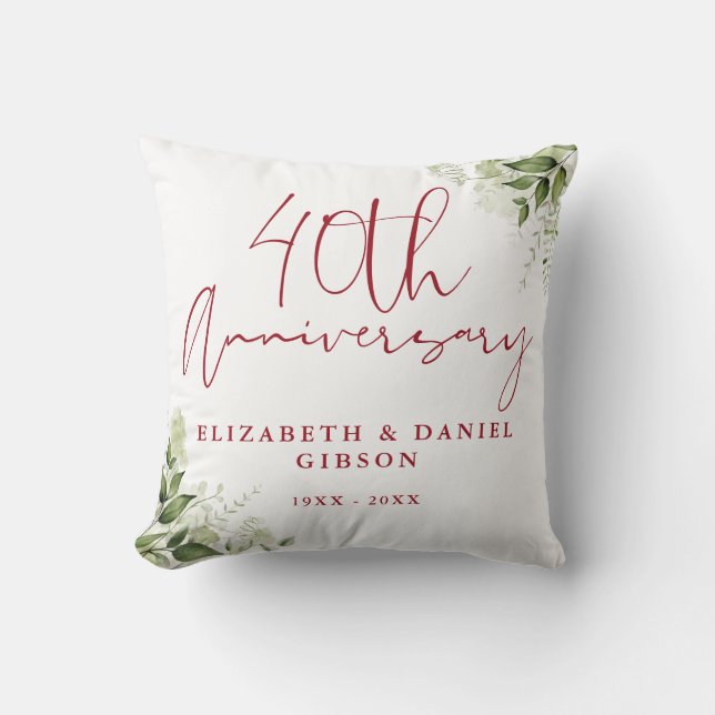Coussin 40th Wedding Anniversary Greenery Floral Photo (Recto)