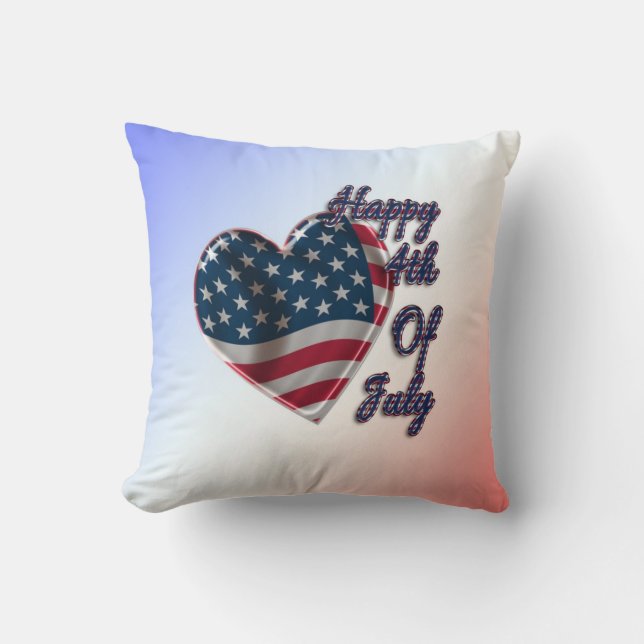 Coussin 4 juillet coeur heureux de drapeau des Etats-Unis (Recto)