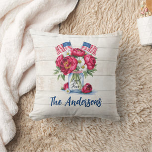 Coussin 4 juillet florale patriotique
