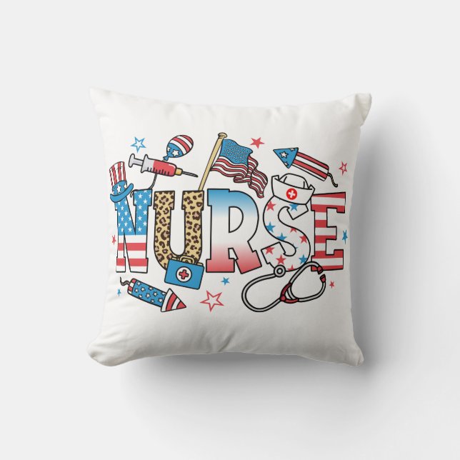 Coussin 4 juillet infirmière patriotique (Recto)