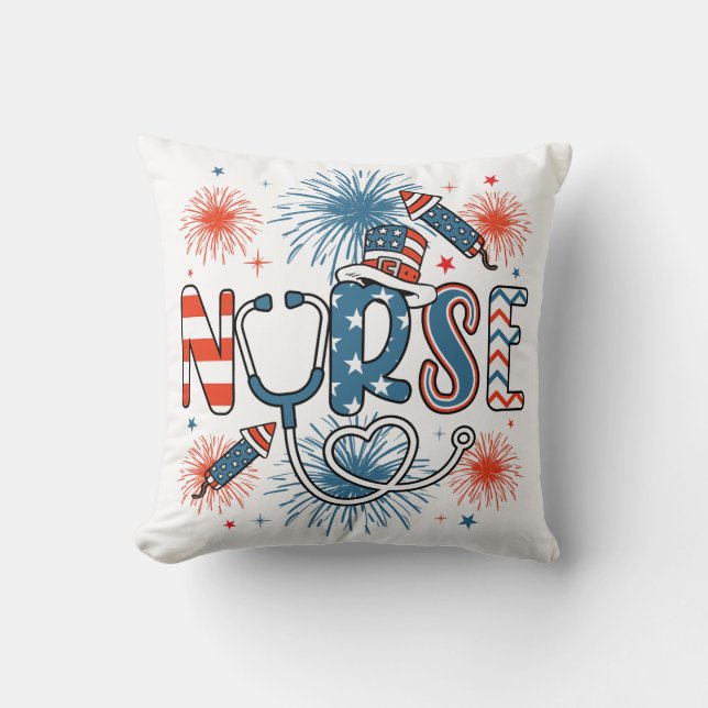 Coussin 4 juillet infirmière patriotique (Recto)