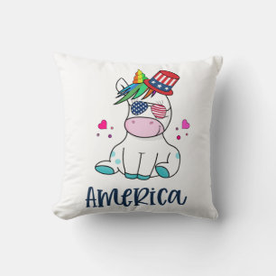 Coussin 4 juillet Unicorne avec les États-Unis Drapeau lun