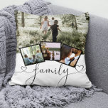 Coussin 4 Photo Collage Family Typography Personalized<br><div class="desc">4 Photo Collage Family love heart typography Personalized throw pillow from Ricaso - black and white with 4 photo templates</div>
