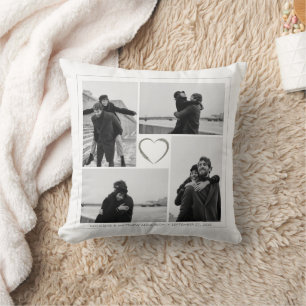 Coussin 4 Photo Collage Mariage Anniversaire Nom et date