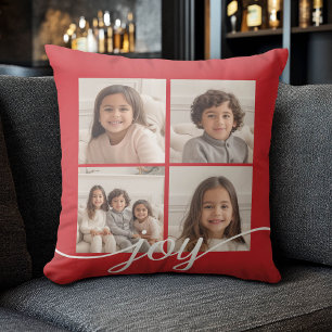 Coussin 4 photos combinés avec Joie de Fête Rouge