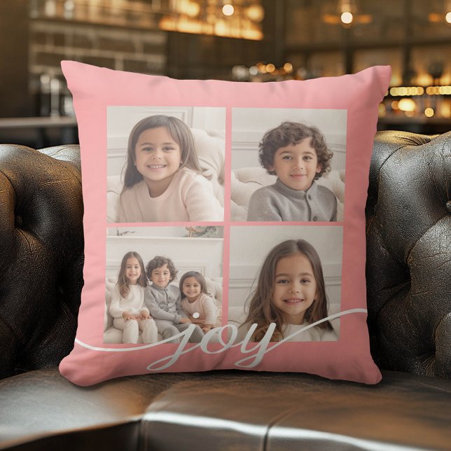 Coussin 4 photos en collage avec corail - Moderne minimali (Custom Photo Pillow)