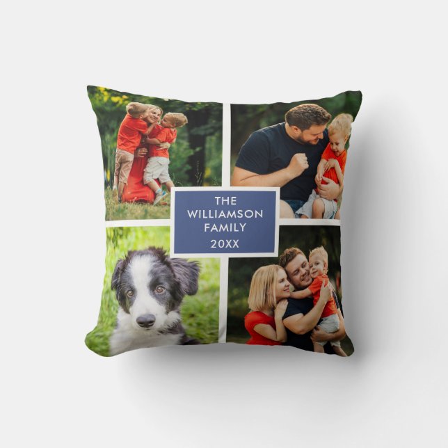 Coussin 4 photos en collage Nom de famille (Recto)