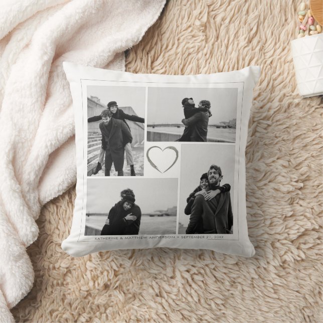 Coussin 4 photos Mariage Anniversaire Nom & Date (Couverture)