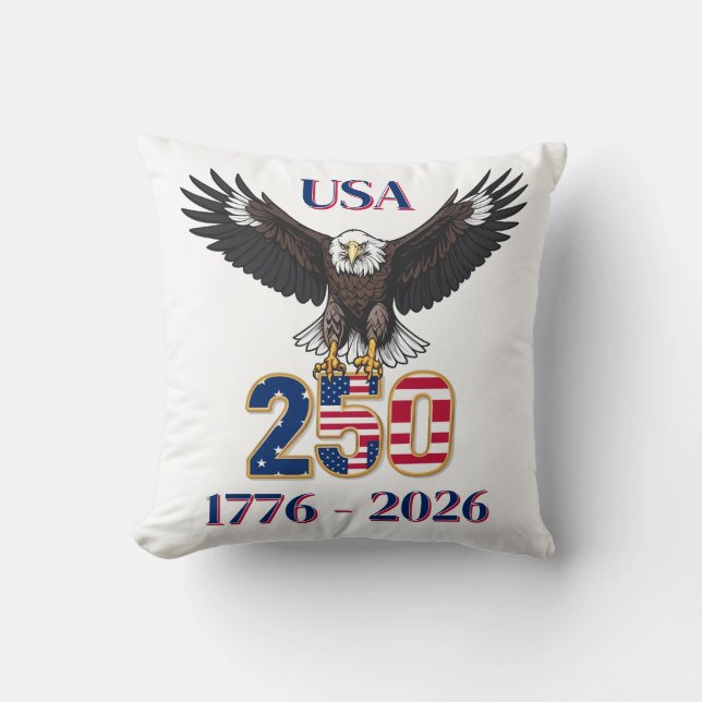 Coussin 4th of July Anniversary 250 Years USA Bald Eagle (Recto)