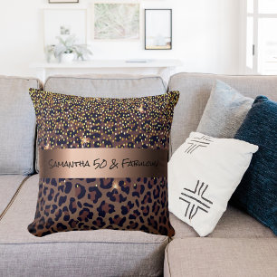 Coussin 50 & Fabuleux Anniversaire leopard nom de glam mot