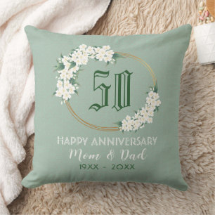 Coussin 50e Anniversaire Blanc Vert Floral Chinoiserie Th