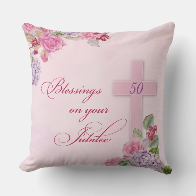 Coussin 50e anniversaire de la vie religieuse Nonne cathol (Recto)