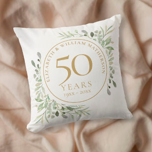 Coussin 50e anniversaire de mariage chic aquarelle verdure