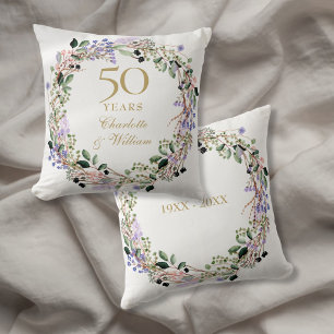 Coussin 50e anniversaire de Mariage d'or Lavender Floral