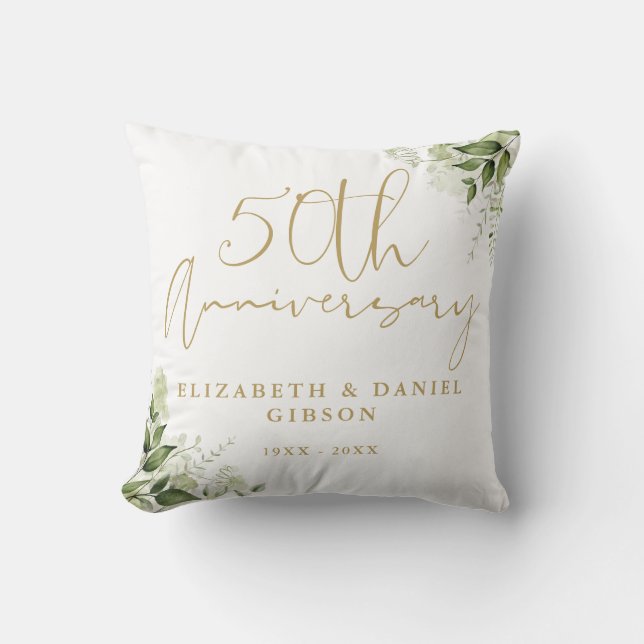 Coussin 50e Anniversaire de Mariage Feuillage Floral (Recto)