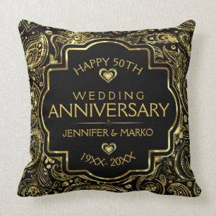 Coussin 50e anniversaire de Mariage Noir et Or Design