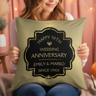Coussin 50e anniversaire de mariage or et noir