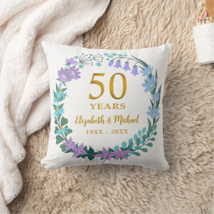 Coussin 50e anniversaire du Mariage Cloches bleues florale