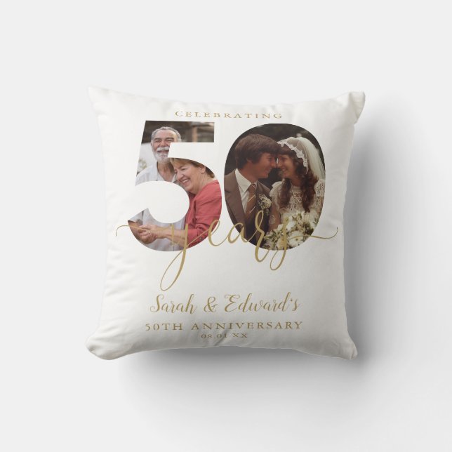 Coussin 50e anniversaire du Mariage Gold 2 Photo (Recto)