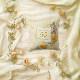 Coussin 50e anniversaire du Mariage Gold et Rose