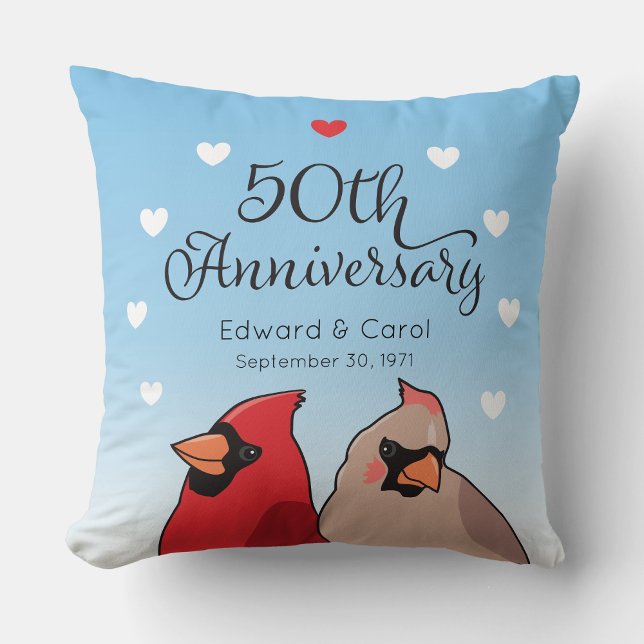 Coussin 50e anniversaire du Mariage, paire d'oiseaux cardi (Créateur téléchargé)