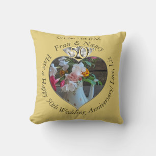 Coussin 50e anniversaire du Mariage Photo Diamond Heart