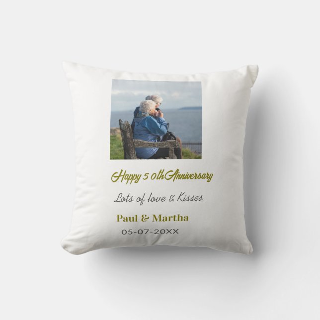 Coussin 50e anniversaire joyeux ajouter nom date photo mod (Recto)