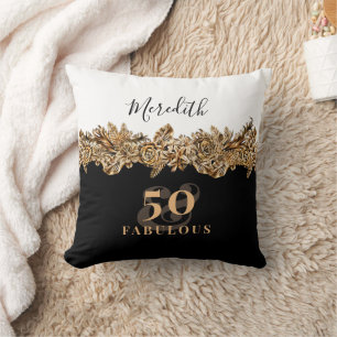 Coussin 50e anniversaire Luxe Golden Flowers élégant Class