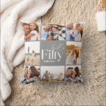 Coussin 50e anniversaire moderne gris photo collage simple<br><div class="desc">Bonjour 50e anniversaire moderne gris multi collage photo collage coussin maison cadeau de décoration. Conception de texte de script moderne. Partie d'une collection.</div>