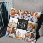 Coussin 50e anniversaire moderne noir photo collage simple<br><div class="desc">Bonjour 50e anniversaire moderne noir collage photo collage coussin maison cadeau de décoration. Conception de texte de script moderne. Partie d'une collection.</div>