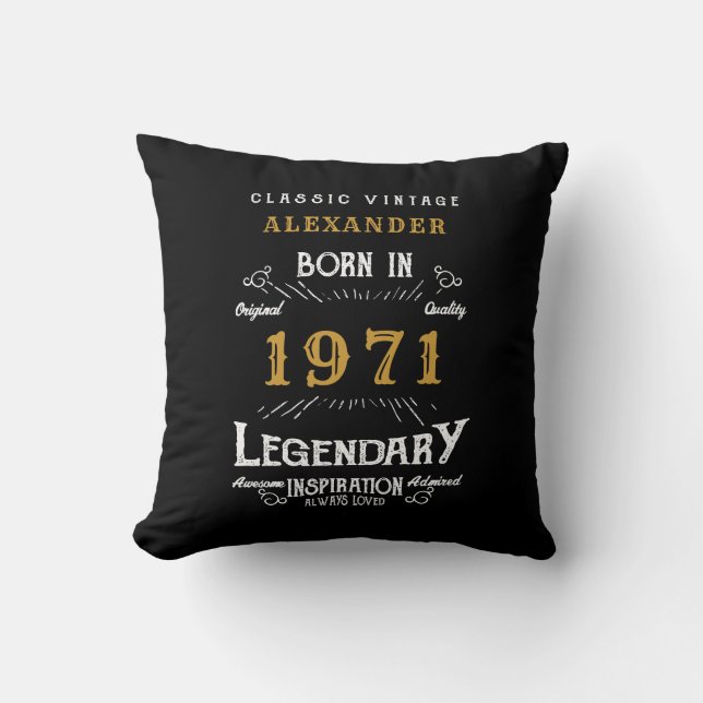 Coussin 50e anniversaire Né 1971 Noir rétro Personnalisé (Recto)