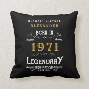 Coussin 50e anniversaire Né en 1971 Noir rétro Personnalis