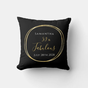 Coussin 50e Anniversaire Noir Or Personnalisé