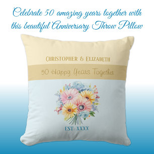 Coussin 50e anniversaire or fleurs bleues