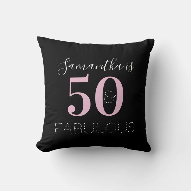 Coussin 50e anniversaire Personnalisé noir rose (Recto)