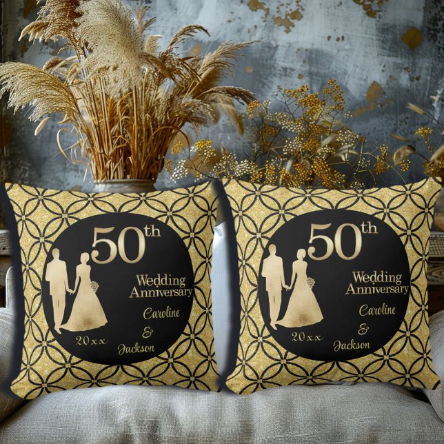 Coussin 50e Couple d'or Parties scintillant Mariage Annive (Créateur téléchargé)