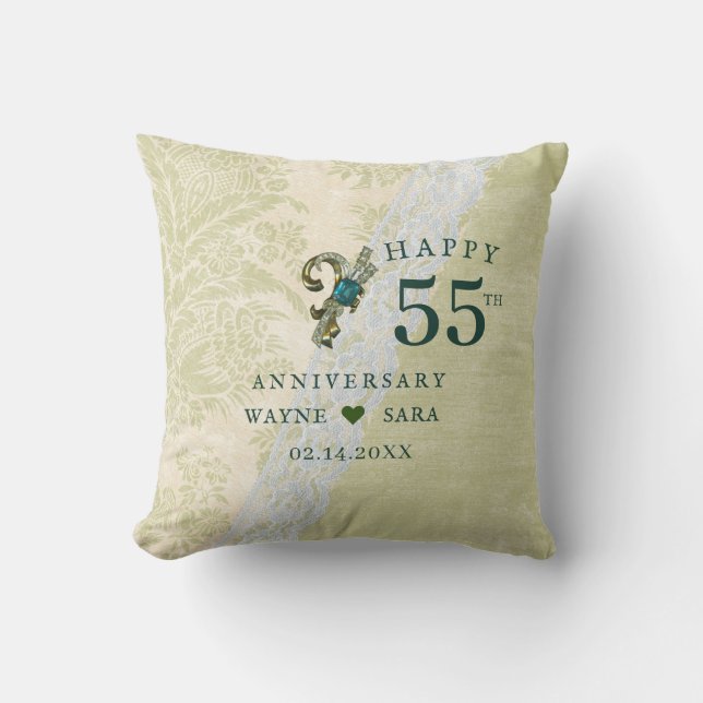Coussin 55e Anniversaire de Mariage Emeraude (Recto)