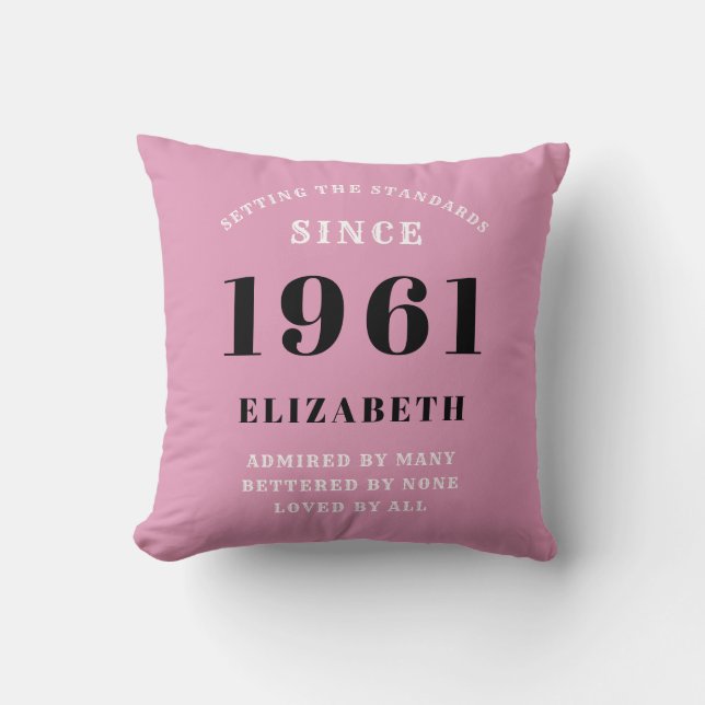 Coussin 60e anniversaire 1961 Fille noire rose personnalis (Recto)