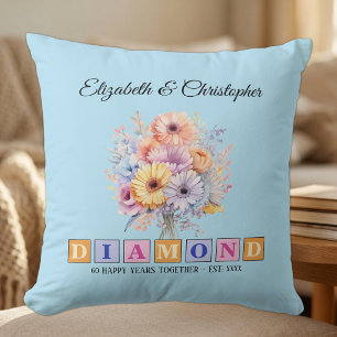 Coussin 60e anniversaire de diamant floral bleu