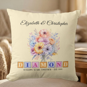 Coussin 60e anniversaire de diamant floral pêche