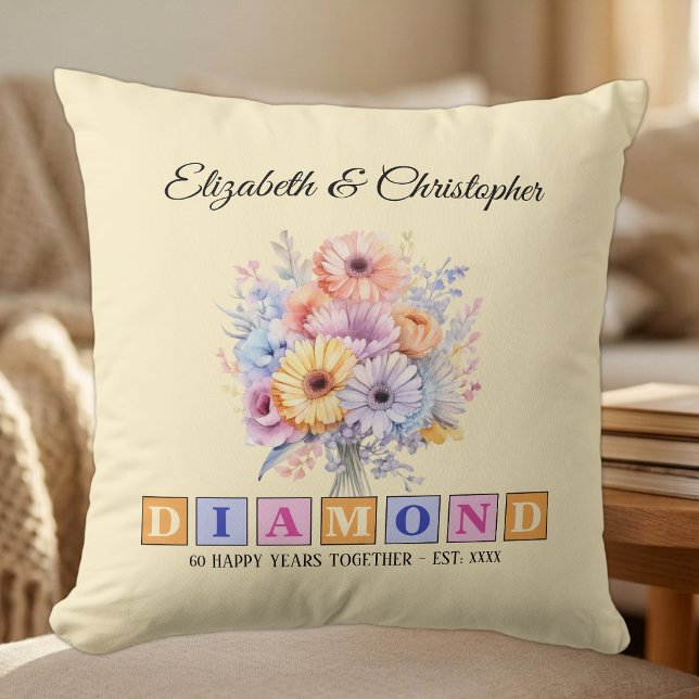 Coussin 60e anniversaire de diamant floral pêche (Créateur téléchargé)