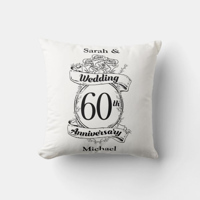 Coussin 60e anniversaire de Mariage de diamant Fleurs (Recto)