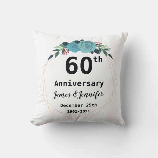 Coussin 60e anniversaire de Mariage Noms personnalisés et  (Recto)