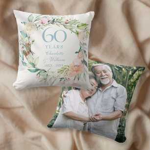 Coussin 60e anniversaire de Mariage Photo Rose aquarelle