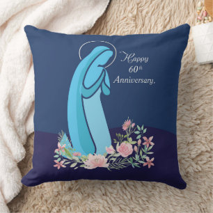 Coussin 60e anniversaire de vie religieuse Nonne Fleur ros
