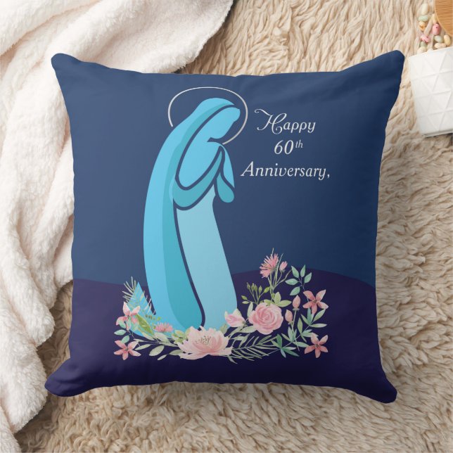 Coussin 60e anniversaire de vie religieuse Nonne Fleur ros (Couverture)